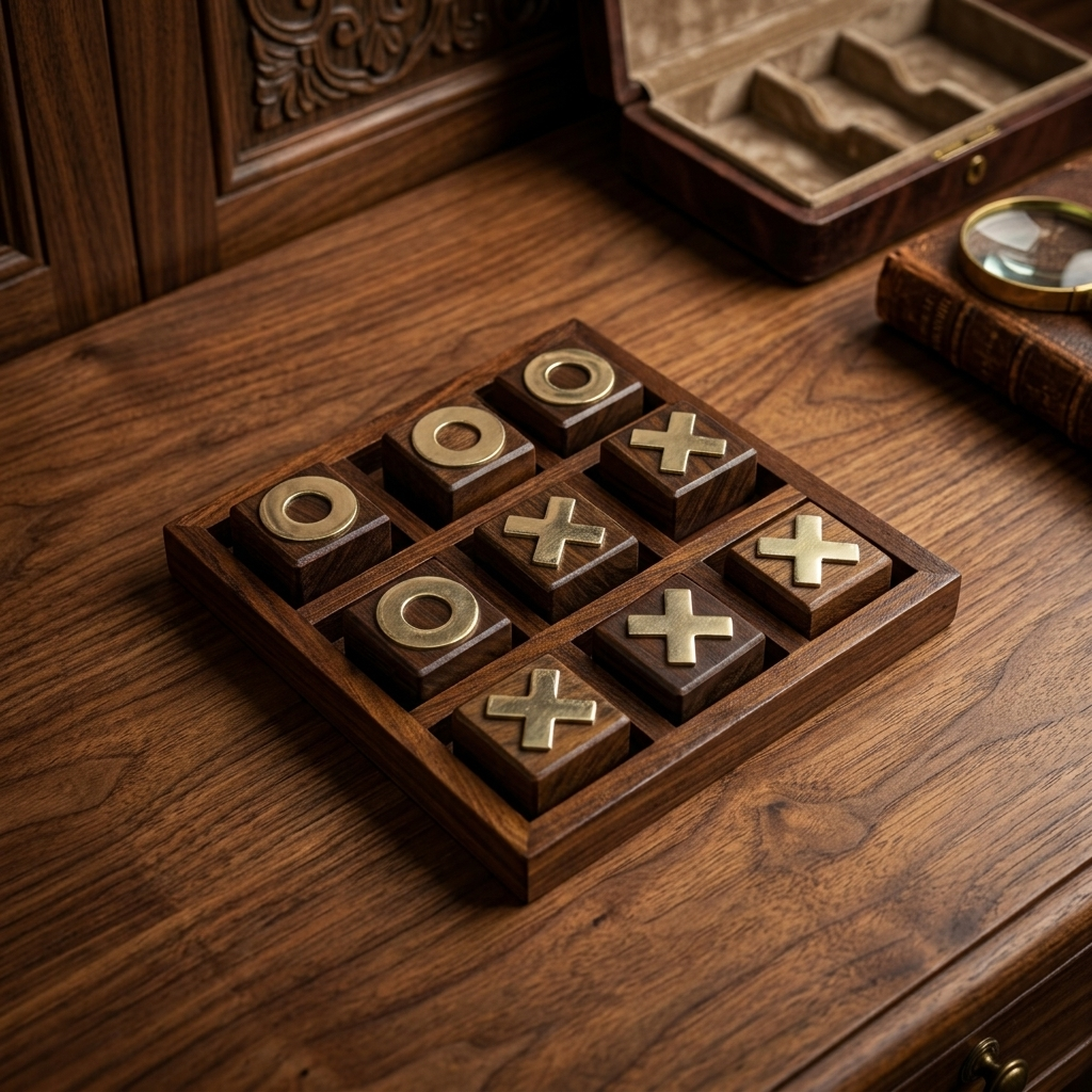 wooden tic tac toe game with brass inlaid
