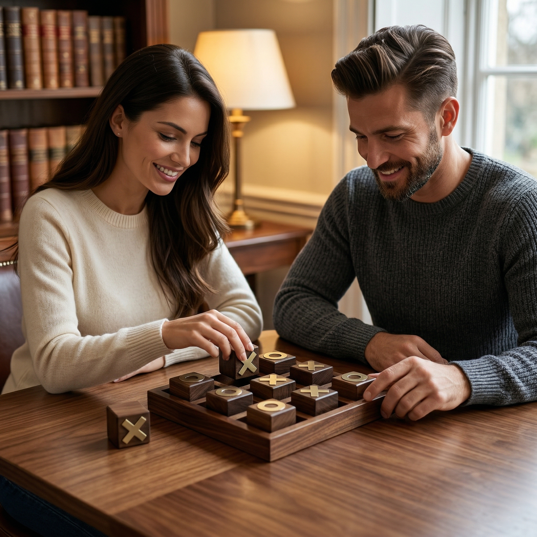 Wooden Tic Tac Toe Game | Brass Inlaid Indian Rosewood Board, Coffee Table Decor - Image 3