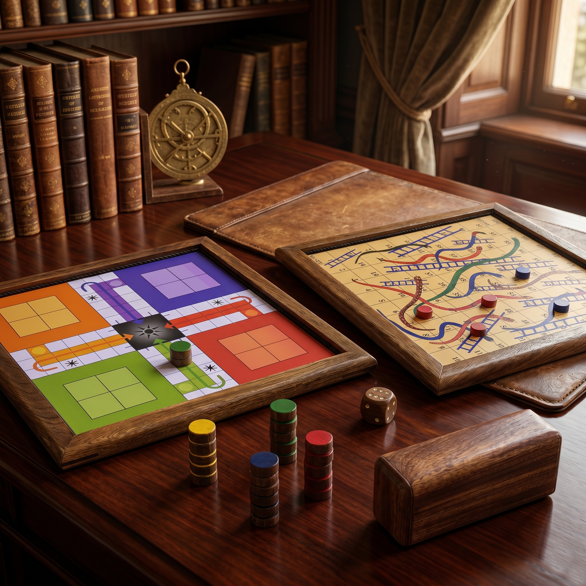 2-in-1 Wooden Ludo Snakes Ladders Board Game | Magnetic Antique Wood Family Travel Game - Image 4