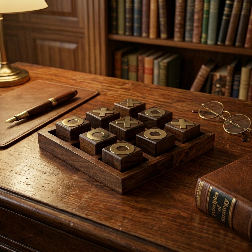 Wooden Tic Tac Toe Game | Brass Inlaid Indian Rosewood Board, Coffee Table Decor - Image 6
