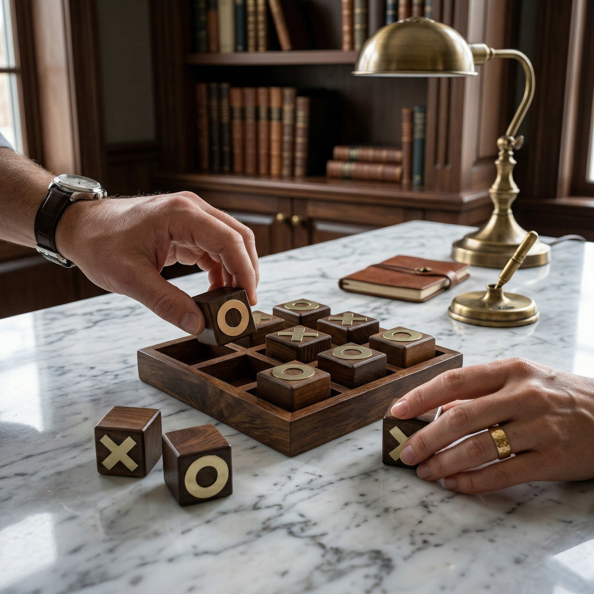 Wooden Tic Tac Toe Game | Brass Inlaid Indian Rosewood Board, Coffee Table Decor - Image 7