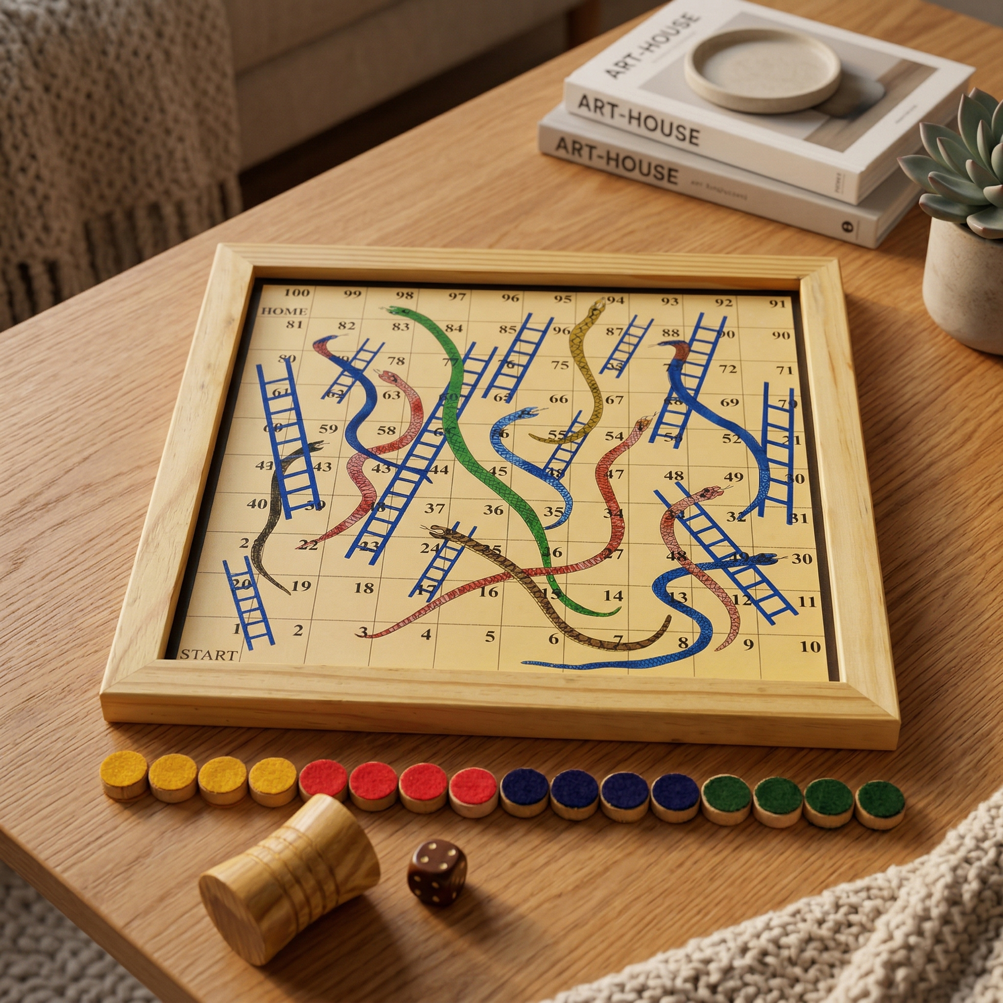 2-in-1 Wooden Ludo & Snakes & Ladders Game - Image 4