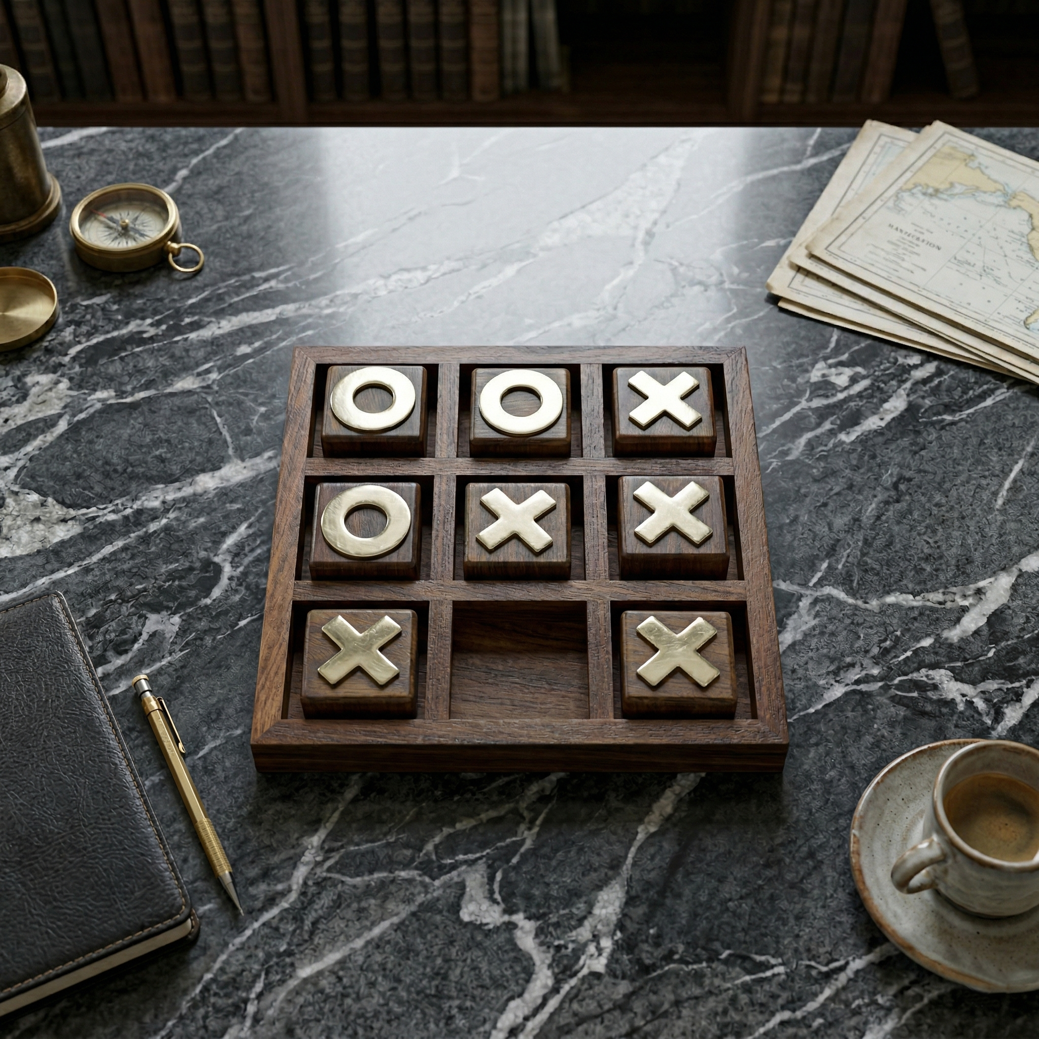 Wooden Tic Tac Toe Game | Brass Inlaid Indian Rosewood Board, Coffee Table Decor - Image 8