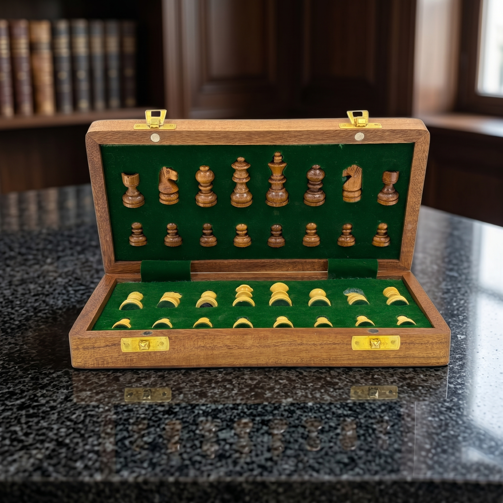 Premium Magnetic Wooden Chess Set, Antique Mango Wood, Folding Board with Velvet Storage, for Kids and Adults - Image 4