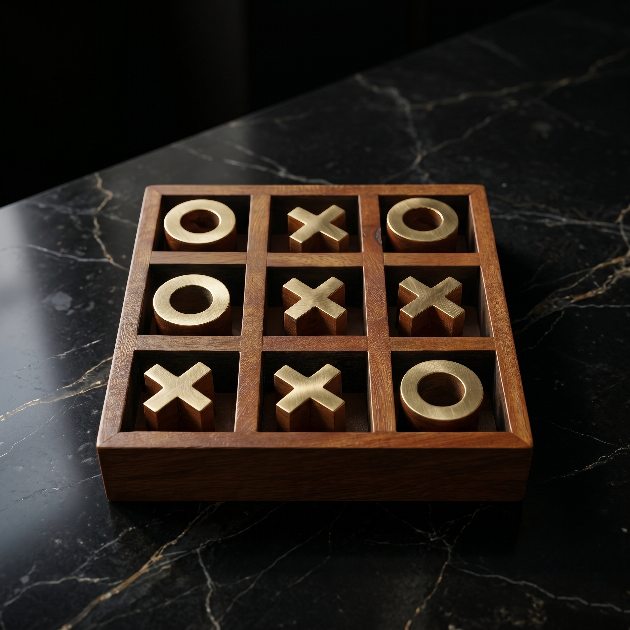 Wooden Tic Tac Toe Game Set | Antique Wood Box, Brass Inlay Pieces - Image 5