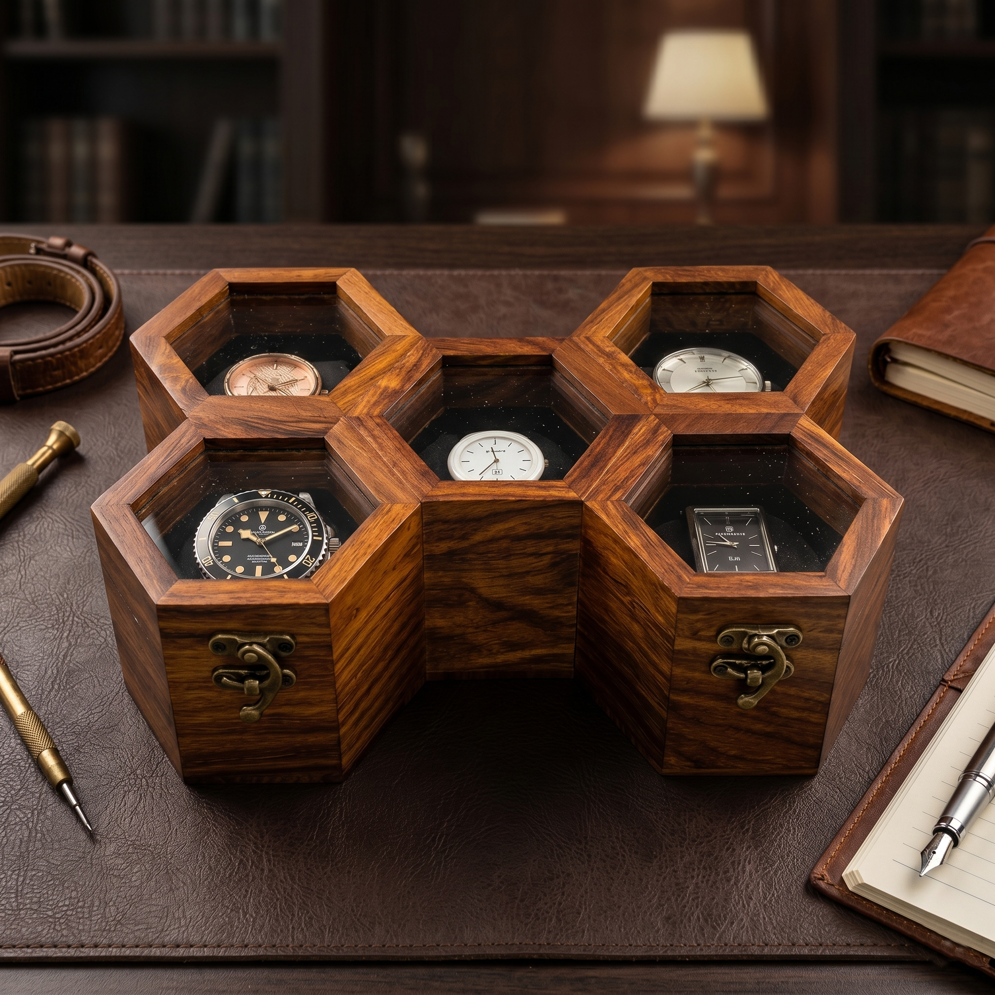 Wooden Watch Box for Men & Women, Indian Rosewood Crafted, Vintage Locks - 5 Slots - Image 10