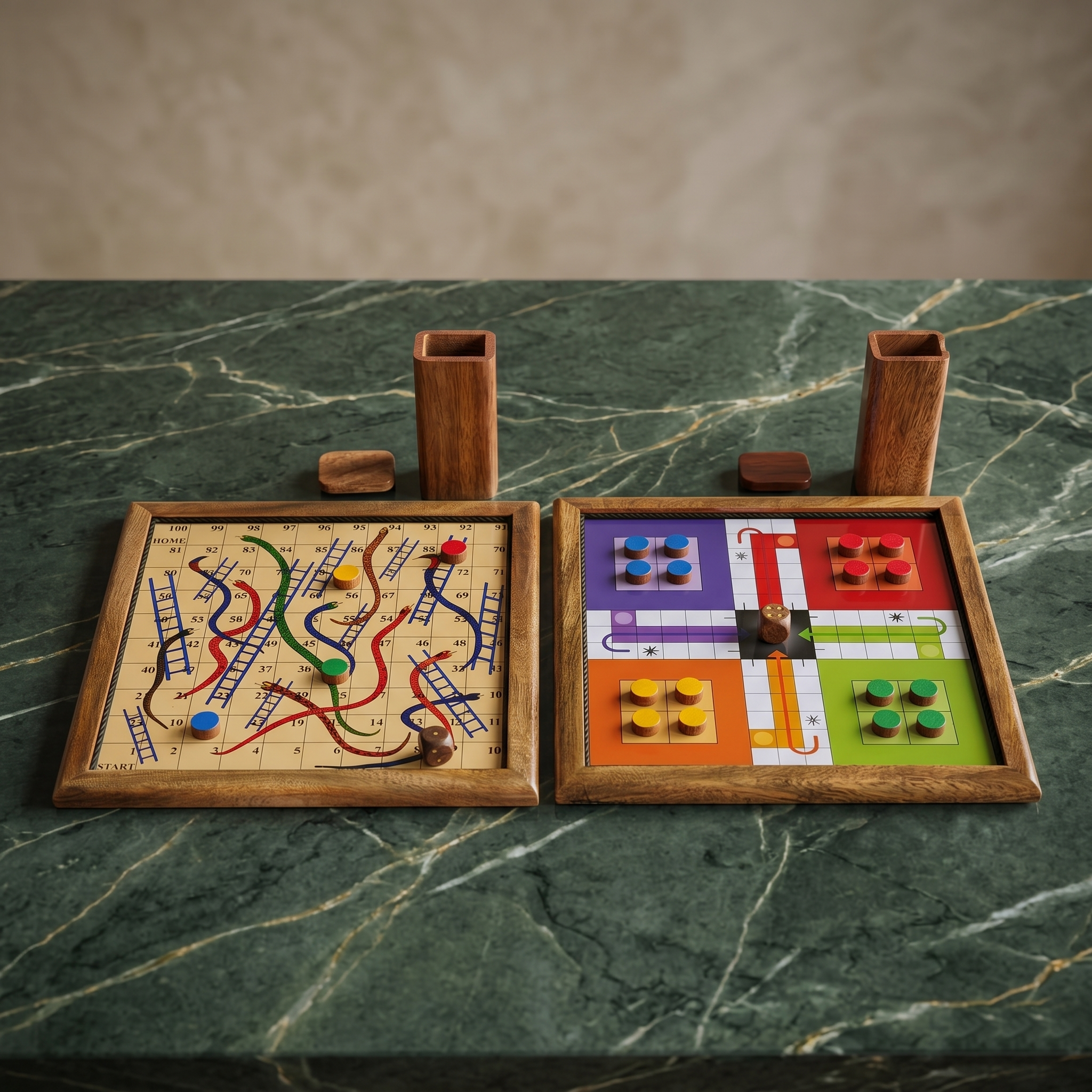 Magnetic 2-in-1 Ludo & Snakes and Ladders Board Game | Premium Antique Wood | Portable Travel Set (10 Inches Set of 2 Boards) - Image 3