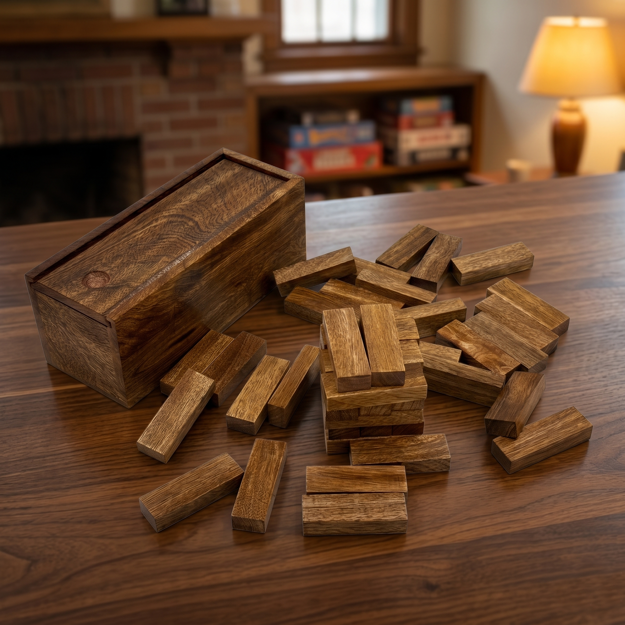 Wooden Tumbling Tower Game | Antique Finish Stacking Blocks, Portable Family Fun - Image 2