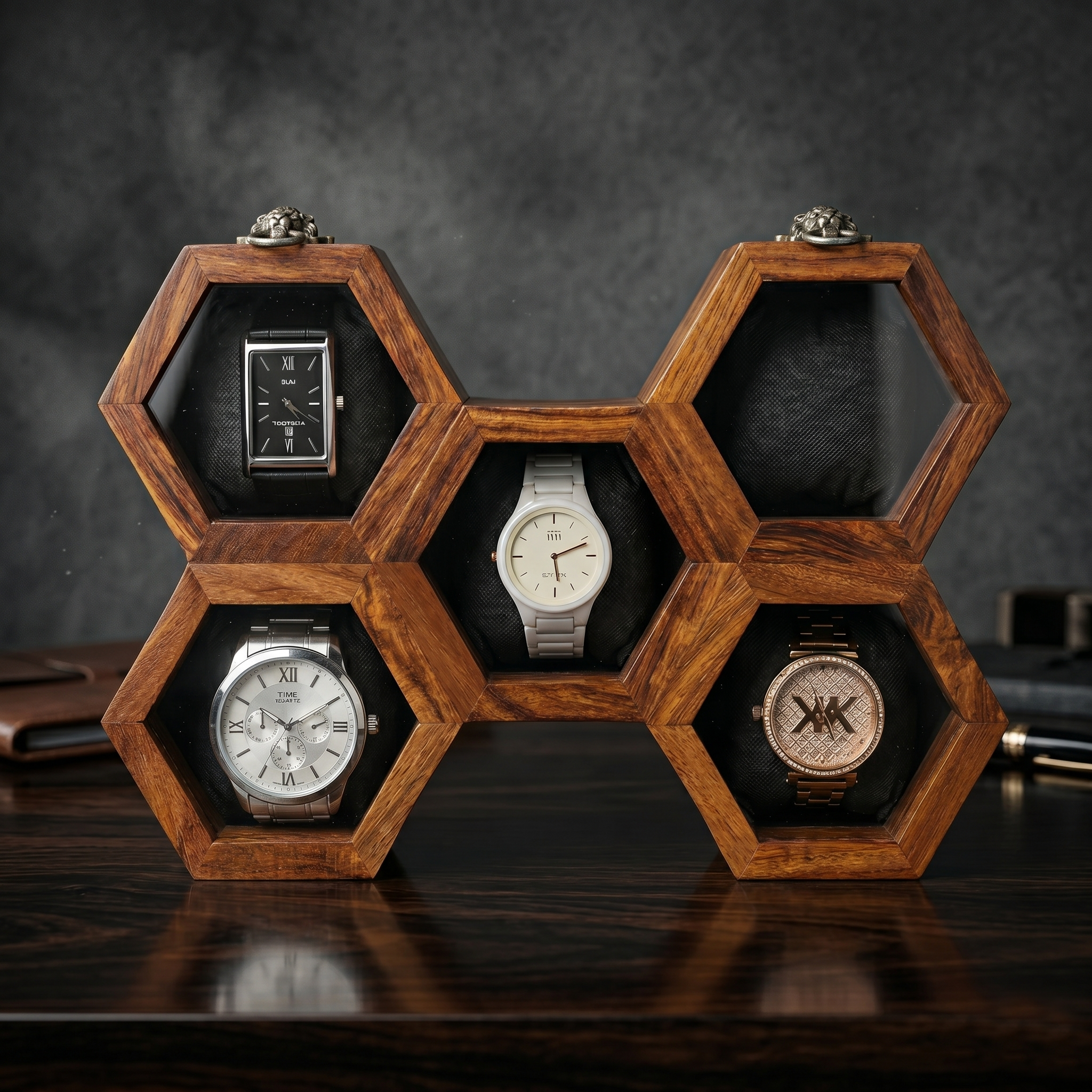 Wooden Watch Box for Men & Women, Indian Rosewood Crafted, Vintage Locks - 5 Slots - Image 4