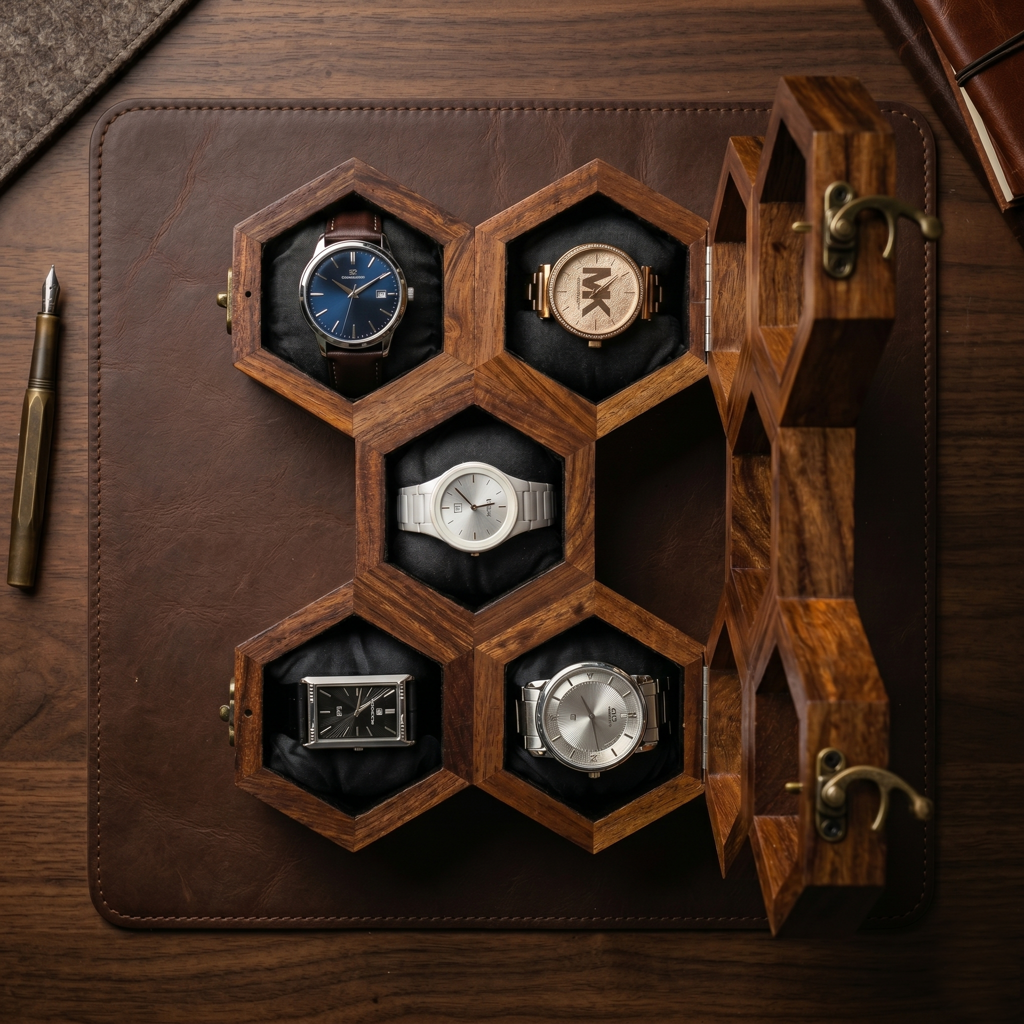 Wooden Watch Box for Men & Women, Indian Rosewood Crafted, Vintage Locks - 5 Slots - Image 3