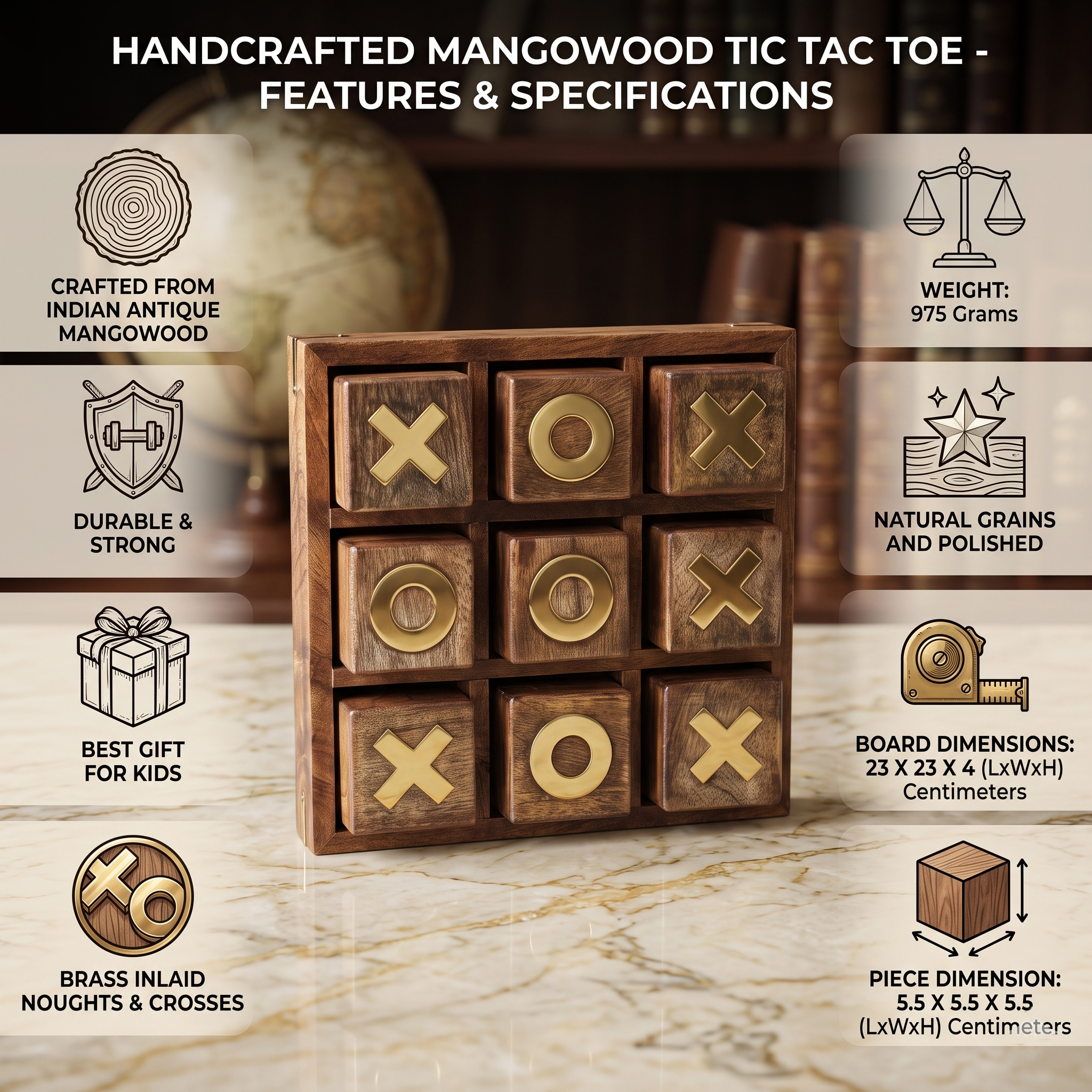 Wooden Tic Tac Toe Game for Kids & Adults, Family Board Game, Indoor Game, Large Noughts & Crosses Games - Best Table Decor - Image 3
