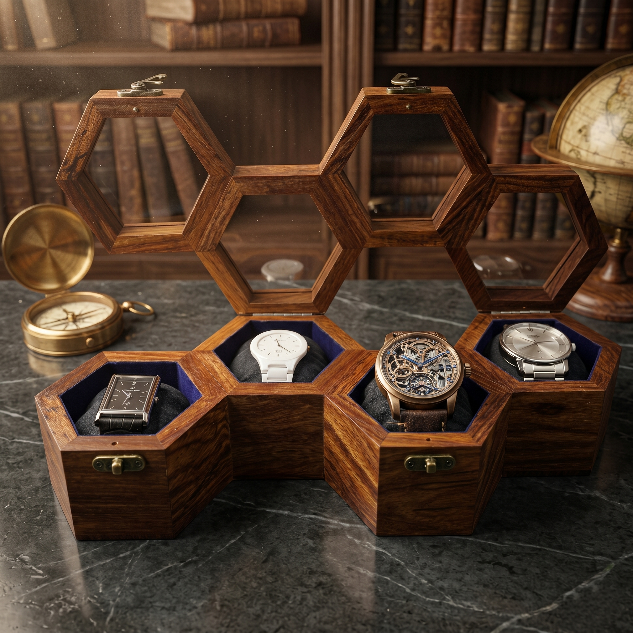 Wooden Watch Box for Men & Women, Indian Rosewood Crafted, Vintage Locks - 4 Slots - Image 5