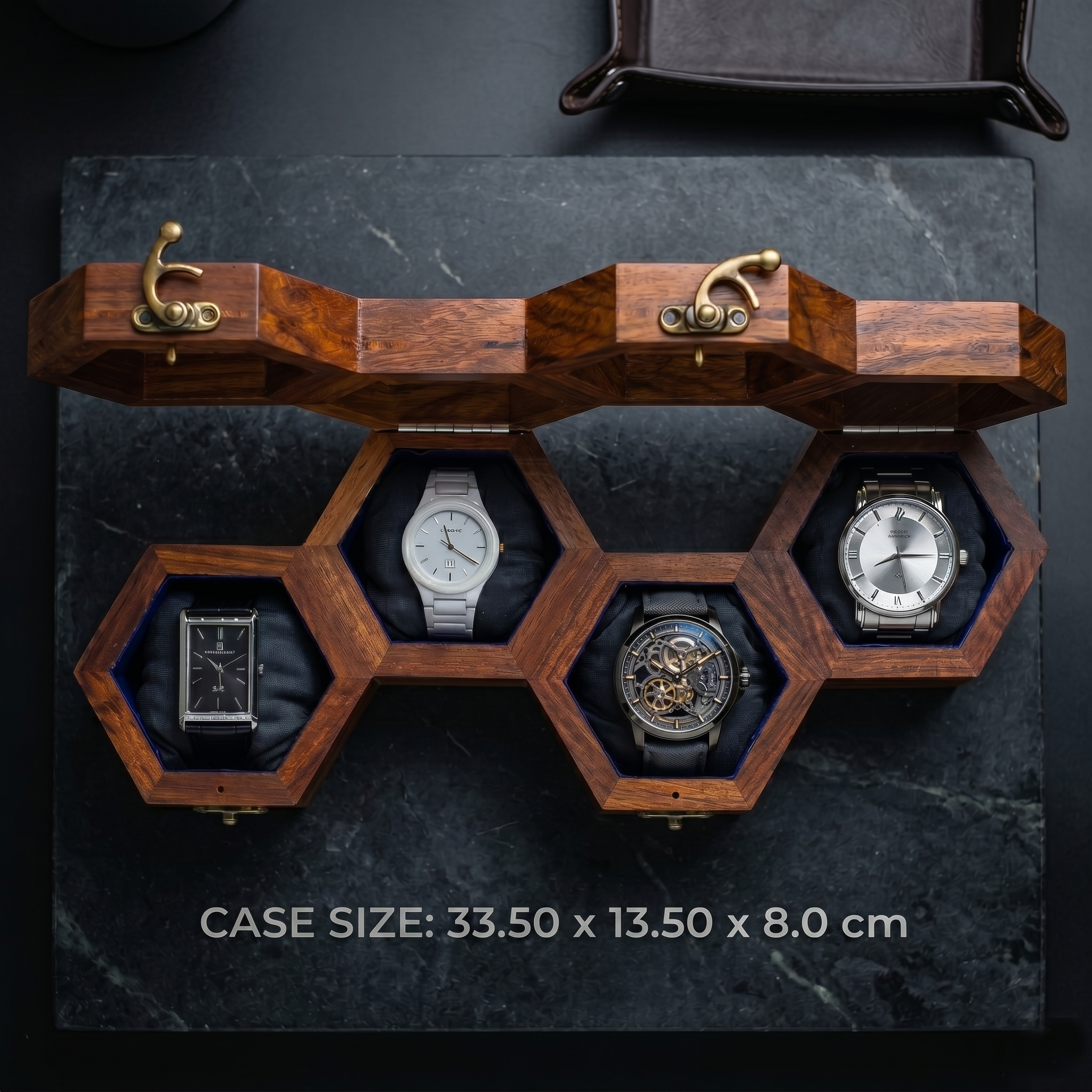 Wooden Watch Box for Men & Women, Indian Rosewood Crafted, Vintage Locks - 4 Slots - Image 3