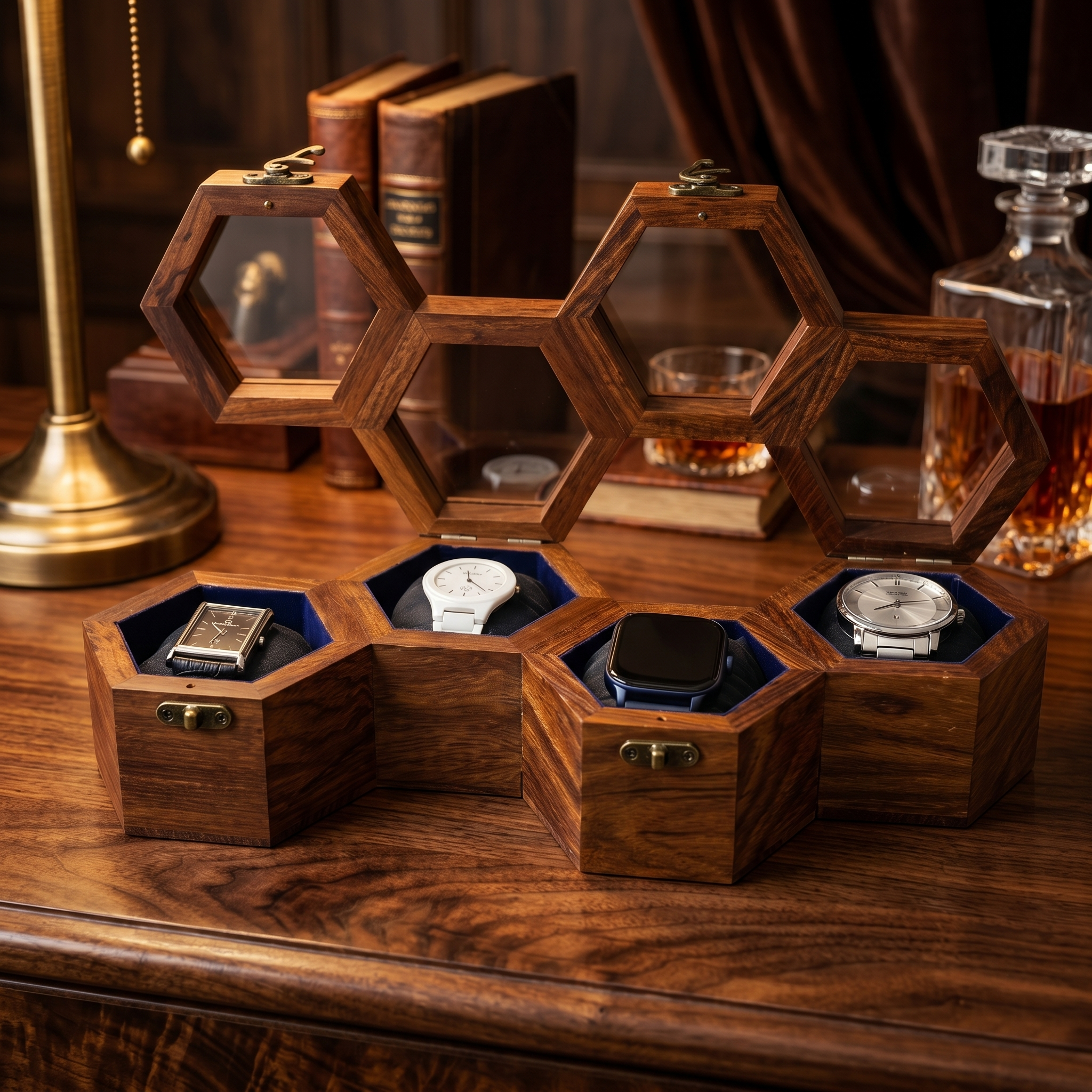 Wooden Watch Box for Men & Women, Indian Rosewood Crafted, Vintage Locks - 4 Slots - Image 9