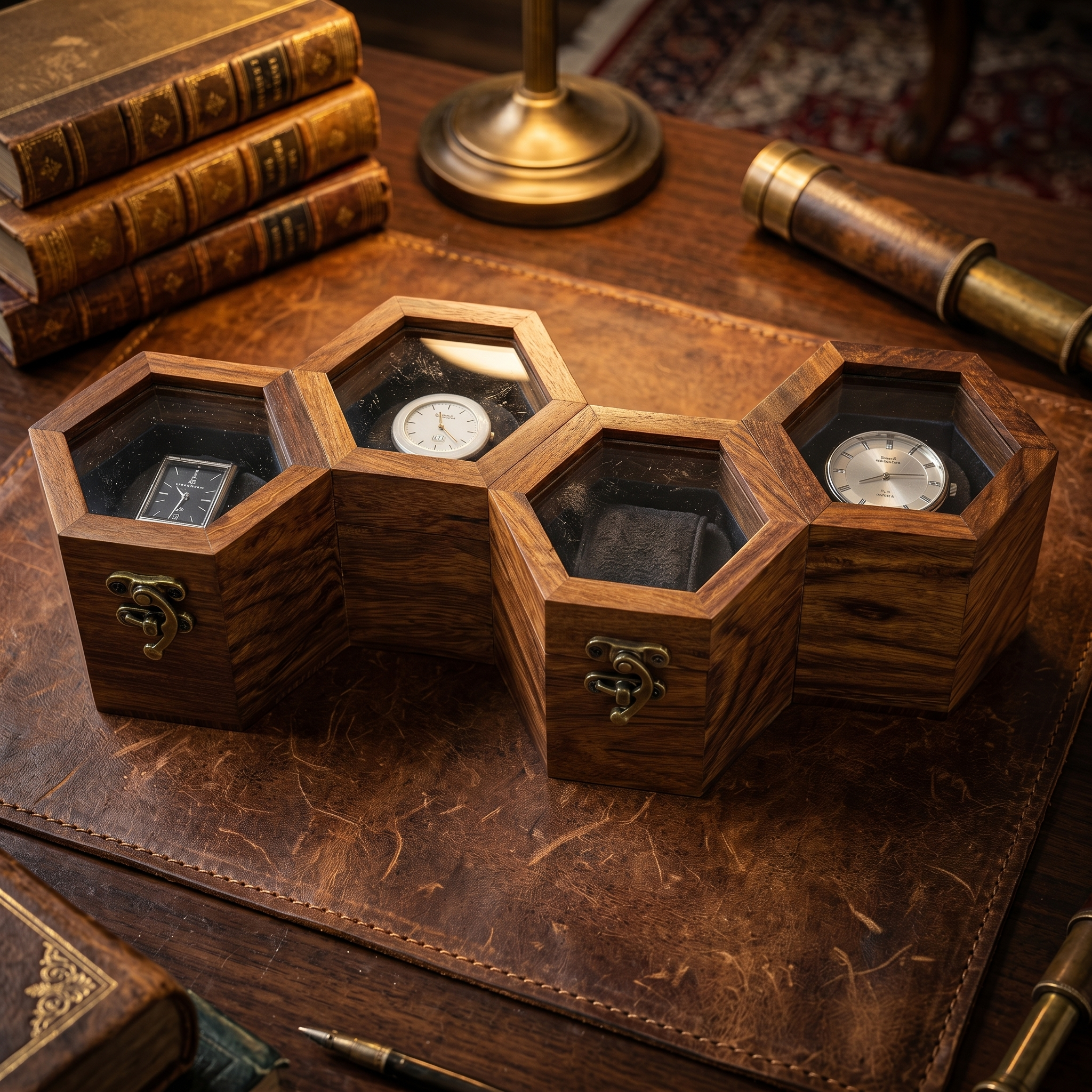 Wooden Watch Box for Men & Women, Indian Rosewood Crafted, Vintage Locks - 4 Slots - Image 8