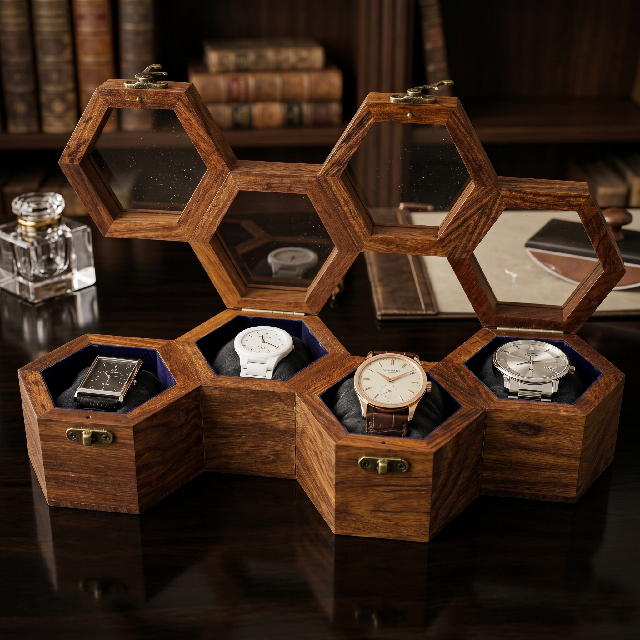 Wooden Watch Box for Men & Women, Indian Rosewood Crafted, Vintage Locks - 4 Slots - Image 7