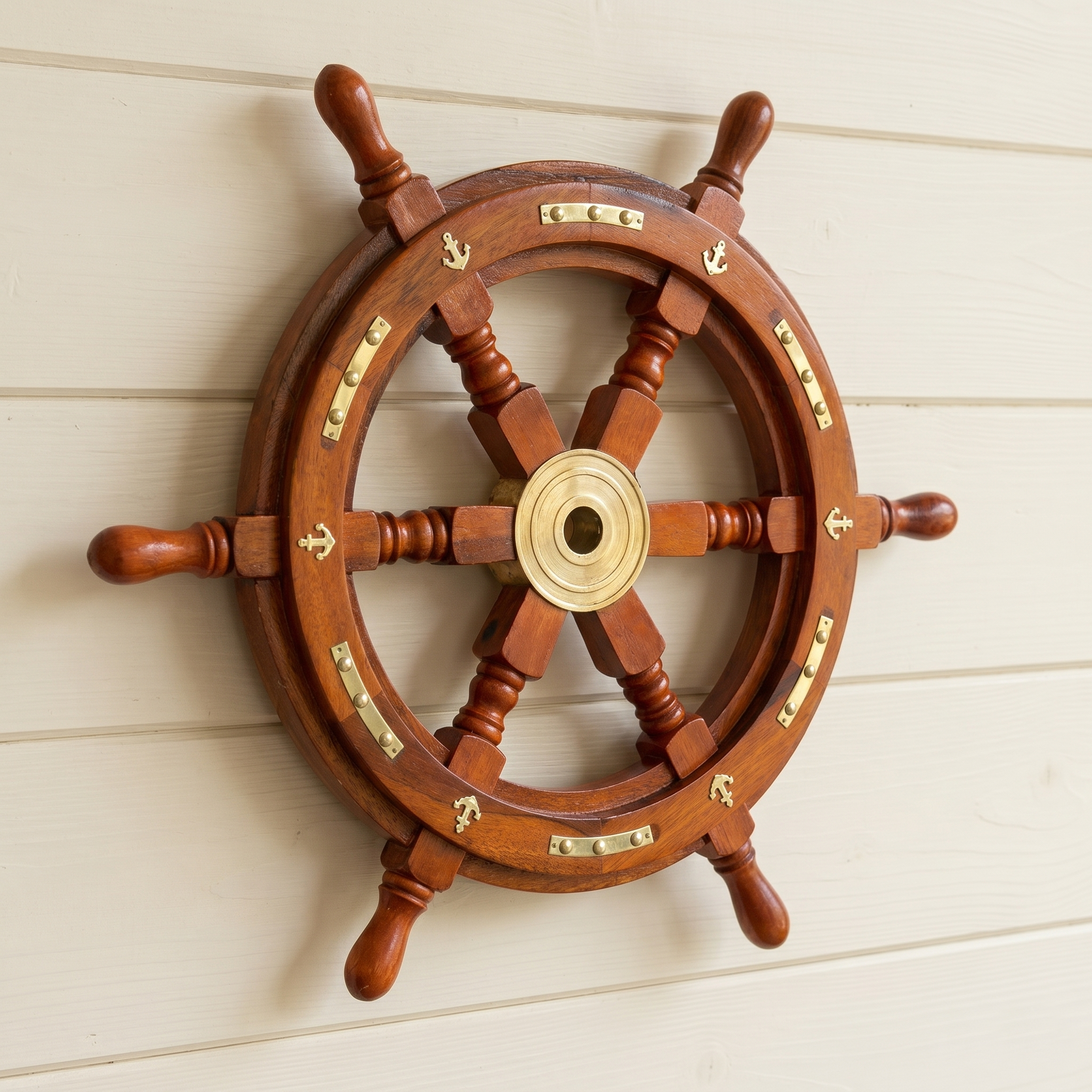 Handcrafted 18-Inch Indian Rosewood Ship Wheel with Brass Accents | Premium Nautical Wall Decor