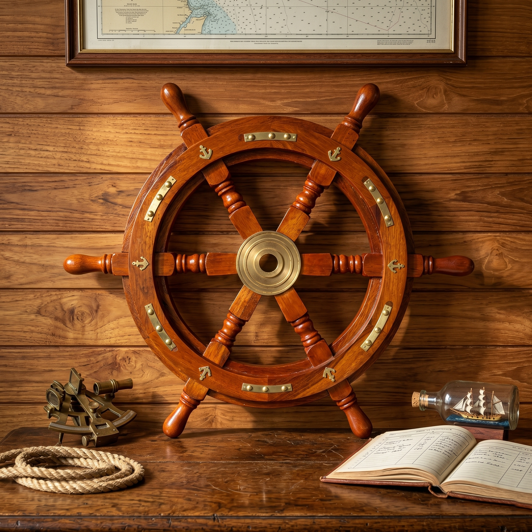 Handcrafted 18-Inch Indian Rosewood Ship Wheel with Brass Accents | Premium Nautical Wall Decor - Image 2