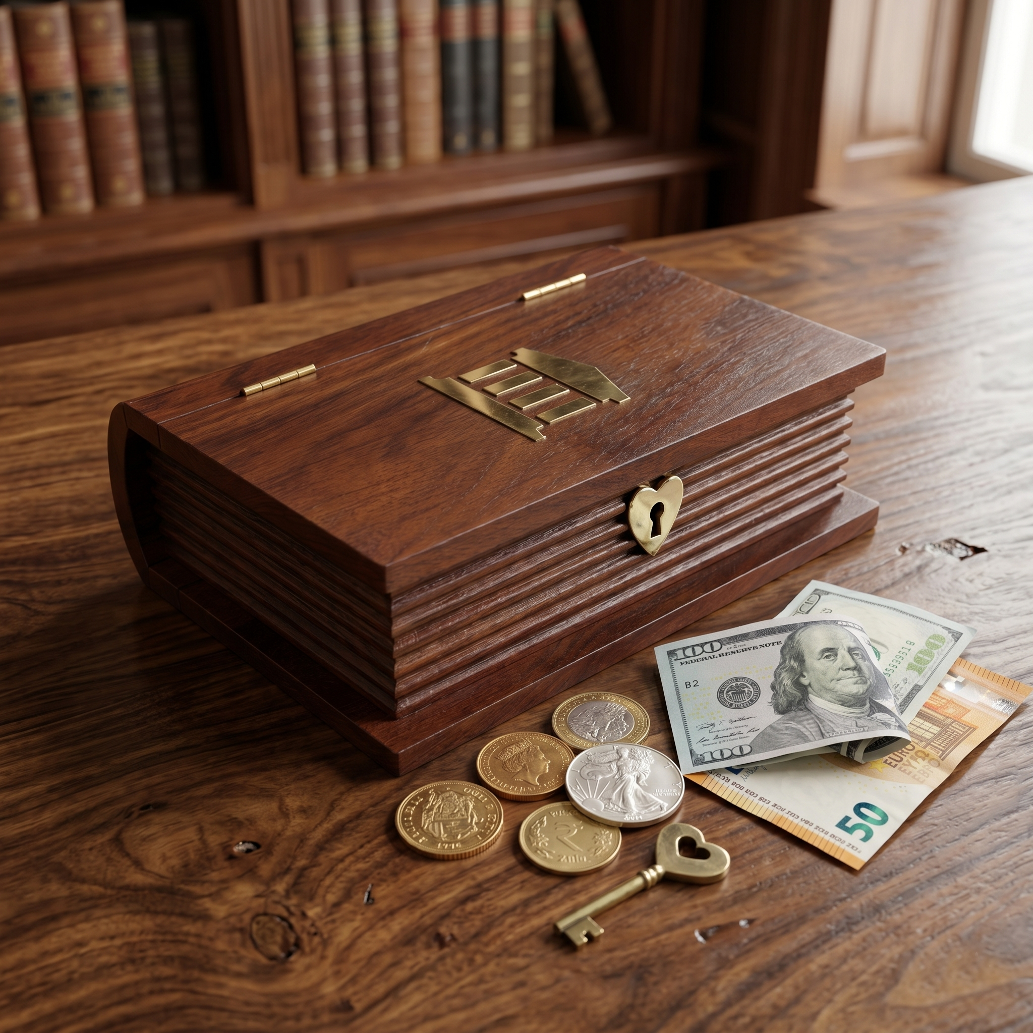Handcrafted Indian Rosewood Book Safe | Wooden Money Bank & Secret Box with Lock