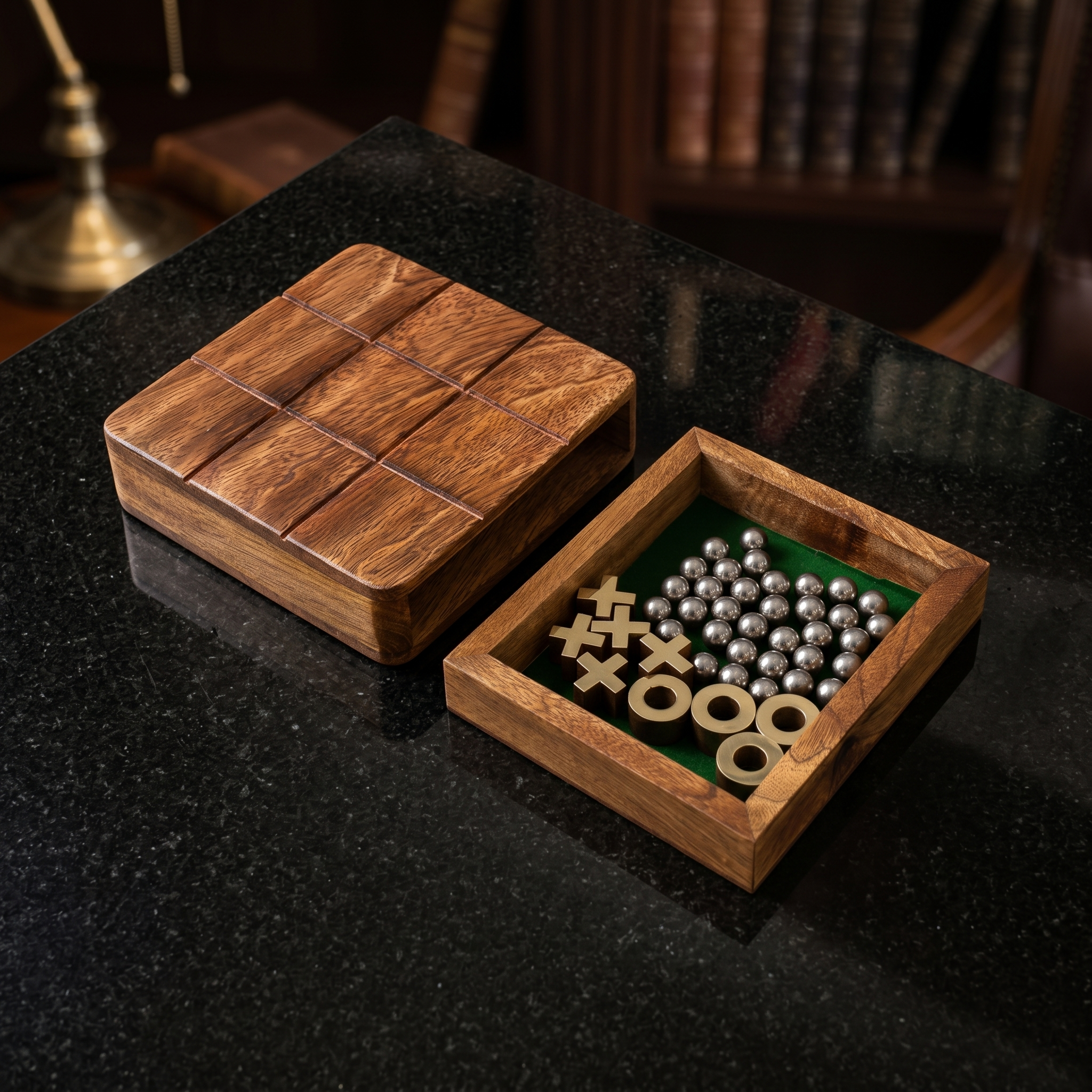 Wooden Solitaire and Tic Tac Toe 2 in 1 Board Game, 14x14x4 cm, with Secure Drawer, for Kids and Adults - Image 3