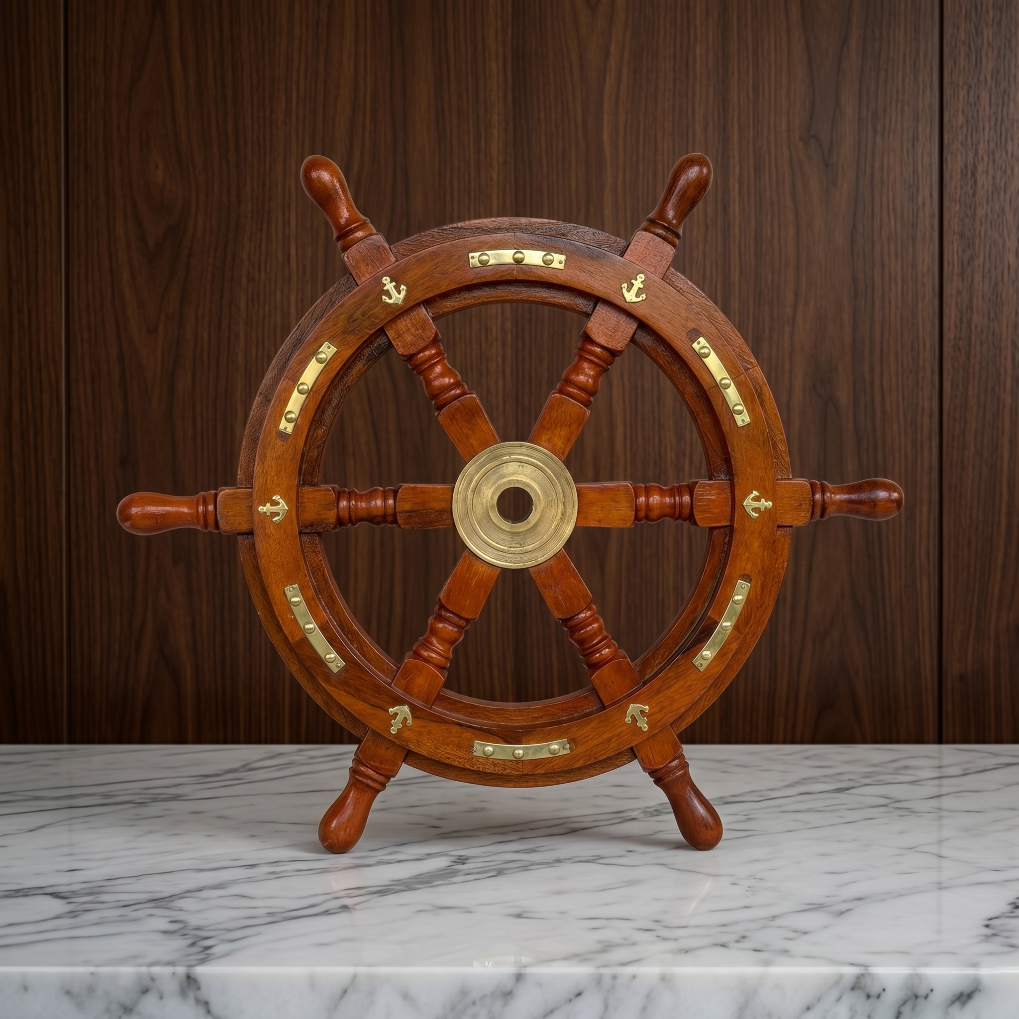 Handcrafted 18-Inch Indian Rosewood Ship Wheel with Brass Accents | Premium Nautical Wall Decor - Image 8