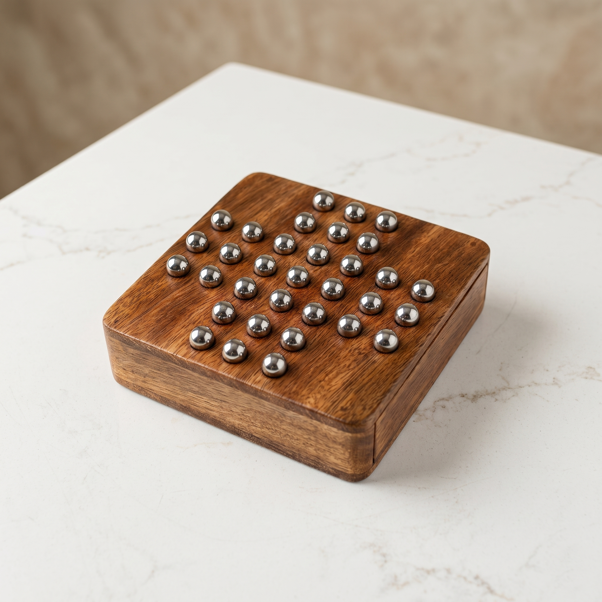 Wooden Solitaire and Tic Tac Toe 2 in 1 Board Game, 14x14x4 cm, with Secure Drawer, for Kids and Adults - Image 5
