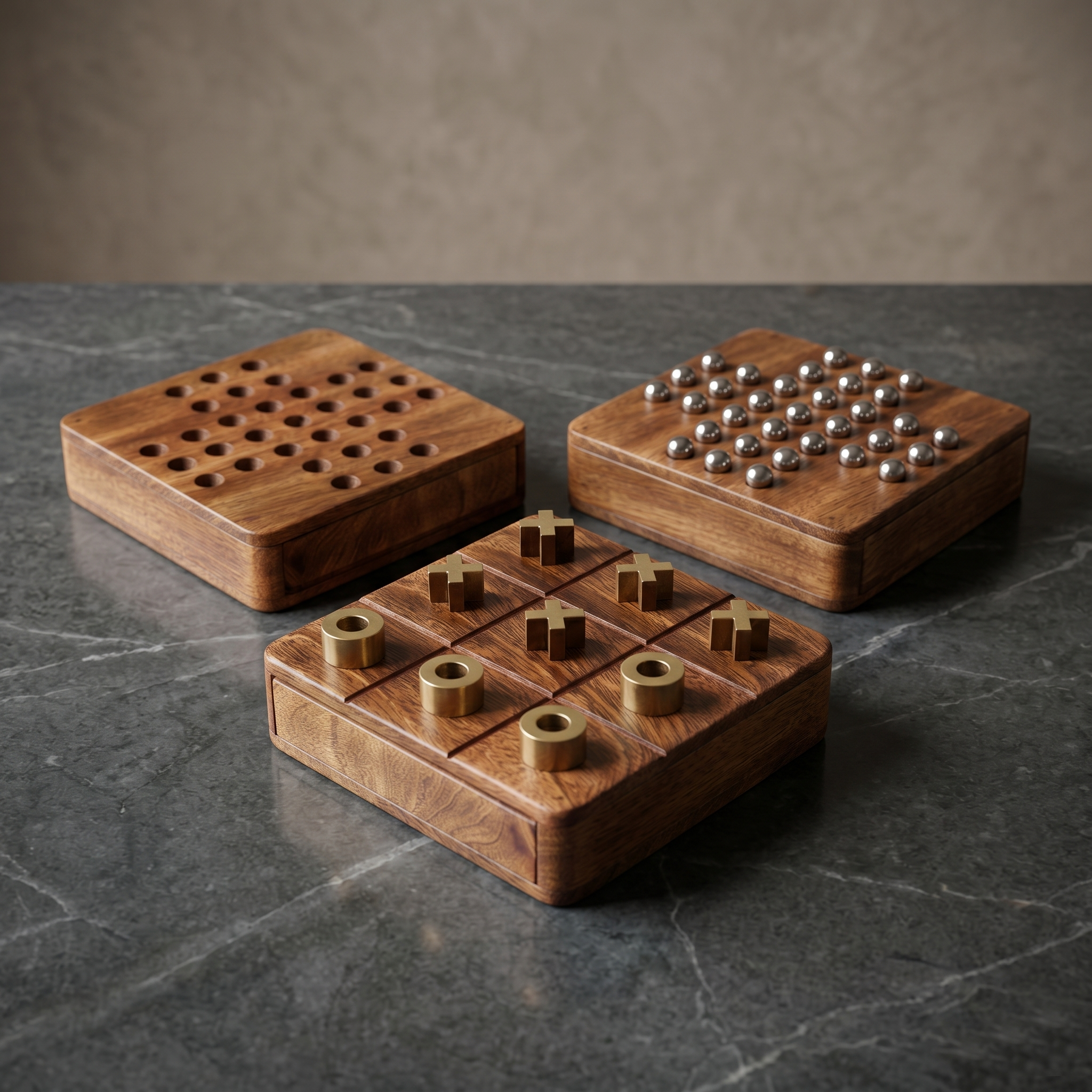 Wooden Solitaire and Tic Tac Toe 2 in 1 Board Game, 14x14x4 cm, with Secure Drawer, for Kids and Adults - Image 7