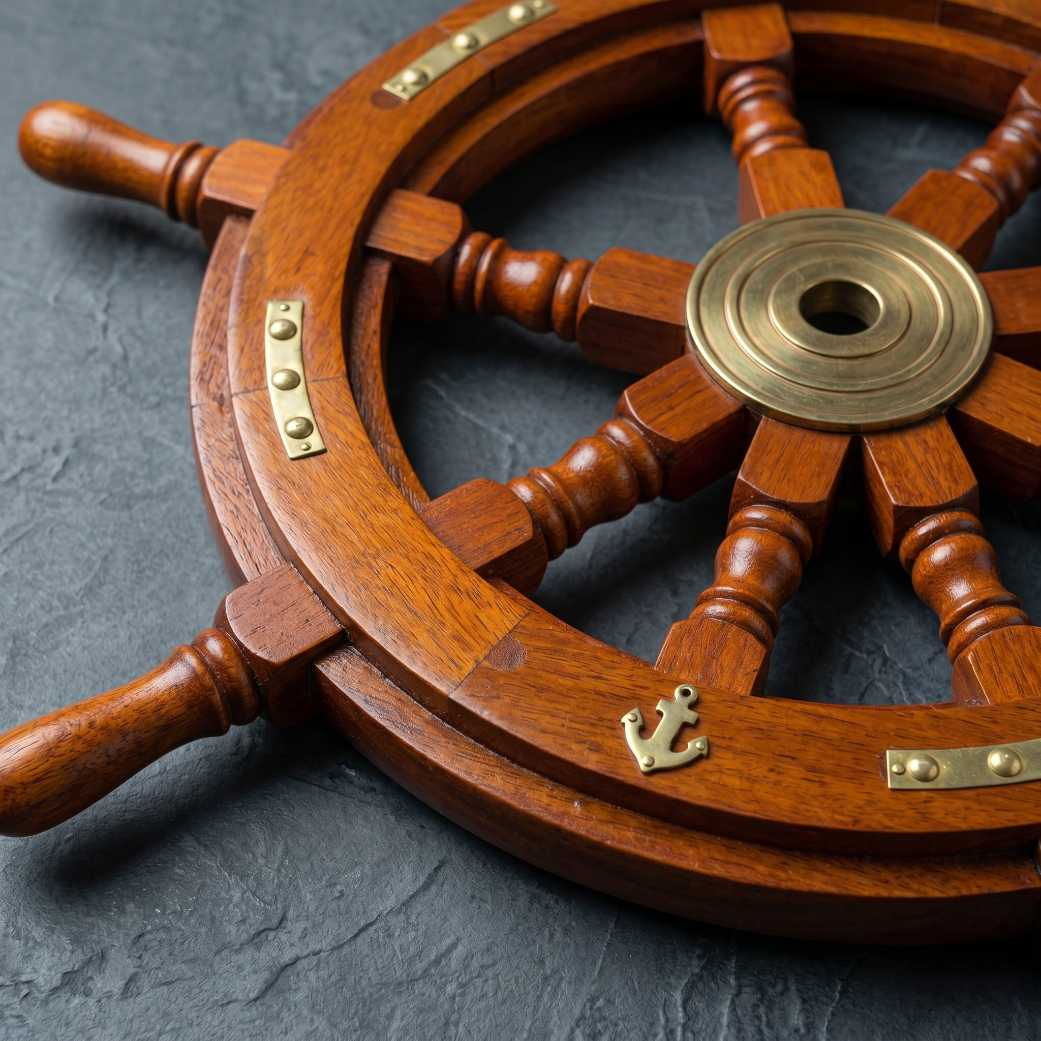 Handcrafted 18-Inch Indian Rosewood Ship Wheel with Brass Accents | Premium Nautical Wall Decor - Image 6