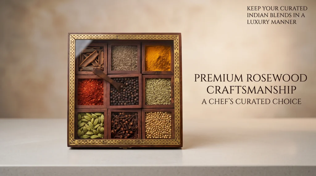 wooden spice box for kitchen condiments storage