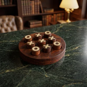 Round Indian Rosewood Tic Tac Toe Game | Brass Inlaid Table Decor